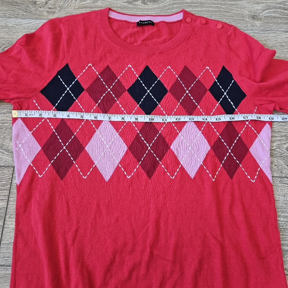 Talbots Cherry Red Argyle Pattern Lightweight Kni… - image 7